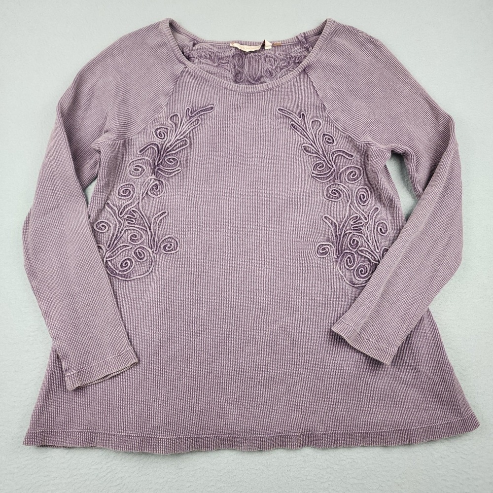 Soft Surroundings Shirt Womens S Purple Embroidered Tunic Long Sleeve Cotton
